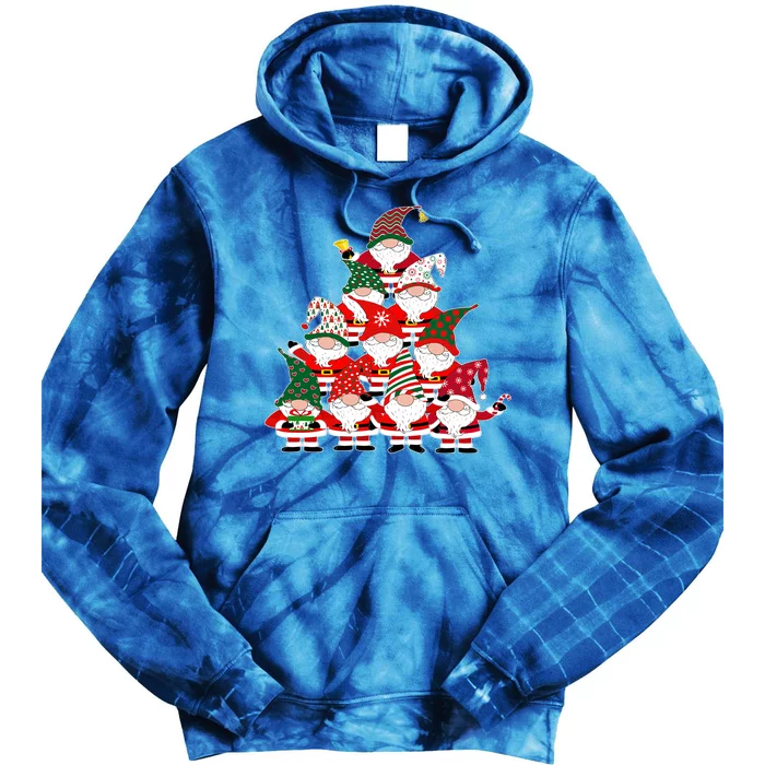 Christmas Gnome Santa Tree Holiday Funny Cute Gift Tie Dye Hoodie