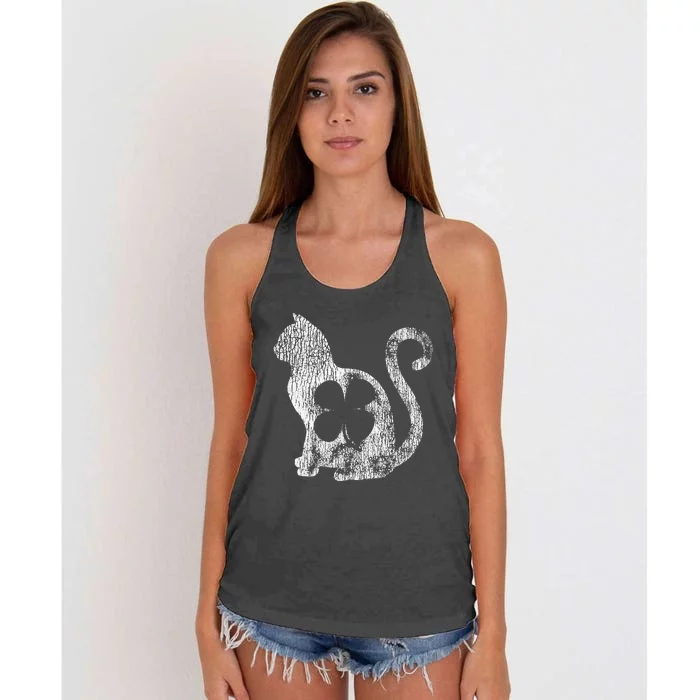 Cat Gift St Patrick's Day Shamrock Irish Clover Lucky Women's Knotted Racerback Tank