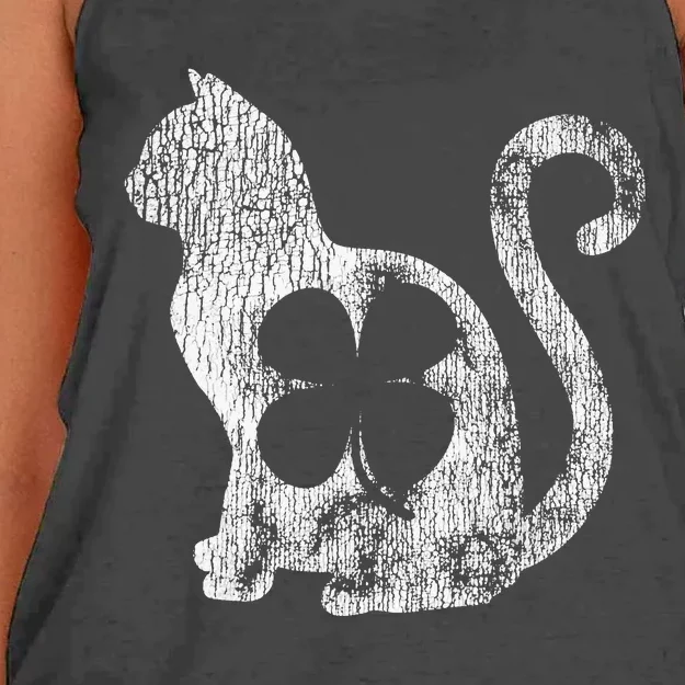 Cat Gift St Patrick's Day Shamrock Irish Clover Lucky Women's Knotted Racerback Tank