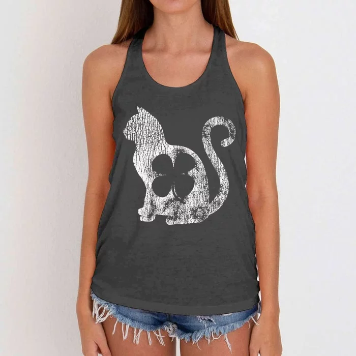 Cat Gift St Patrick's Day Shamrock Irish Clover Lucky Women's Knotted Racerback Tank