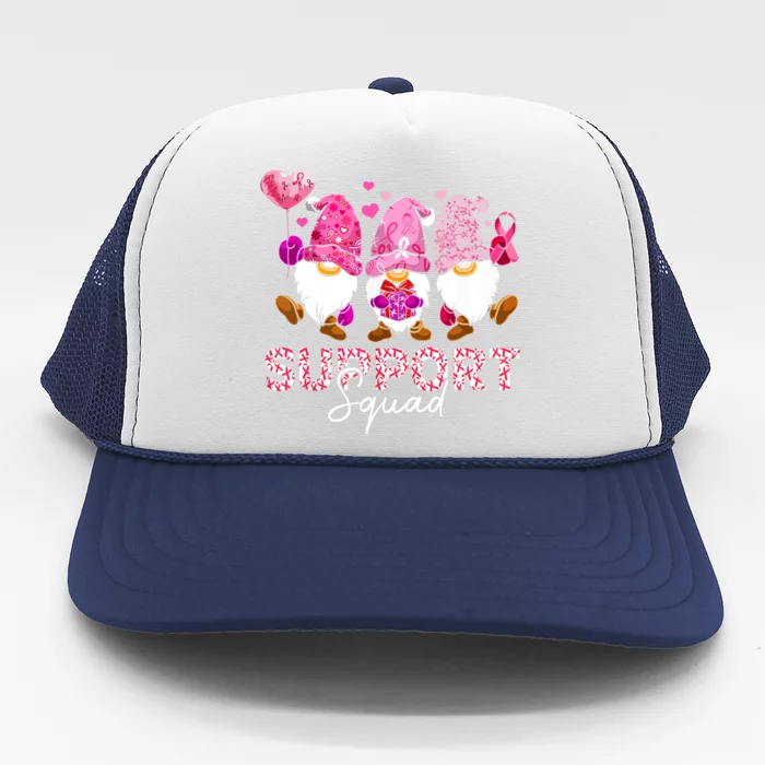 Cute Gnomes Support Squad Breast Cancer Awareness Gift Trucker Hat