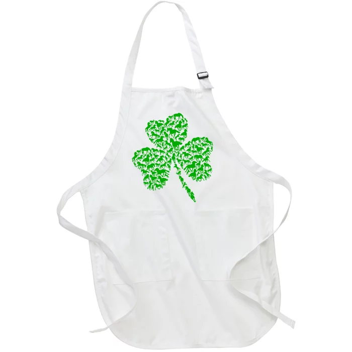 Cute Green Shamrock Clover Horses Farmer Saint Patricks Day Gift Full-Length Apron With Pocket