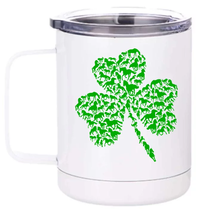 Cute Green Shamrock Clover Horses Farmer Saint Patricks Day Gift Front & Back 12oz Stainless Steel Tumbler Cup