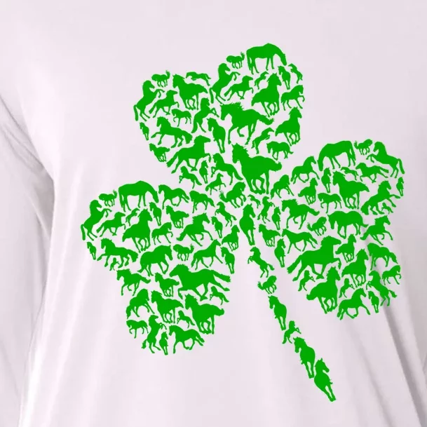 Cute Green Shamrock Clover Horses Farmer Saint Patricks Day Gift Cooling Performance Long Sleeve Crew