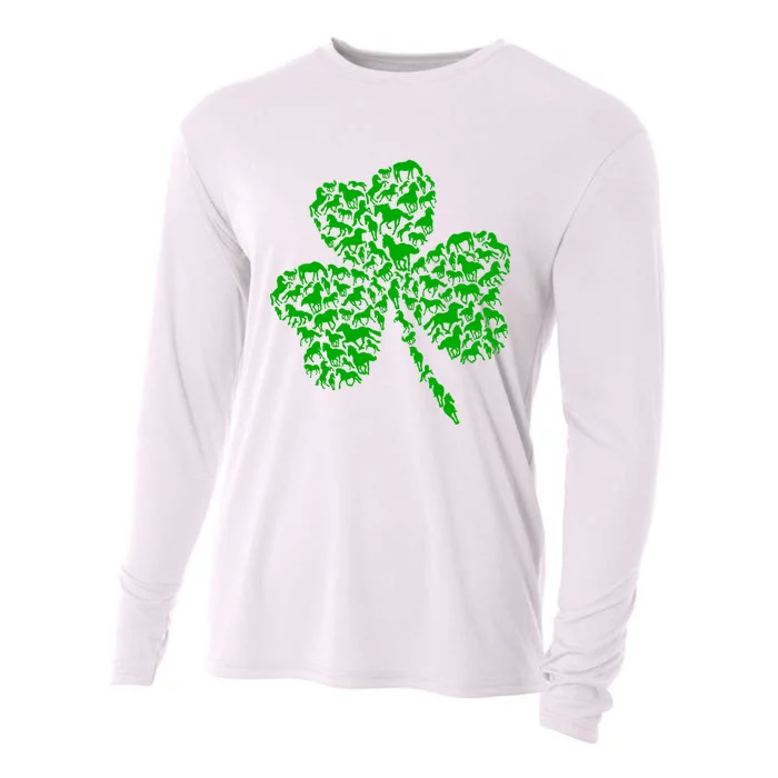 Cute Green Shamrock Clover Horses Farmer Saint Patricks Day Gift Cooling Performance Long Sleeve Crew