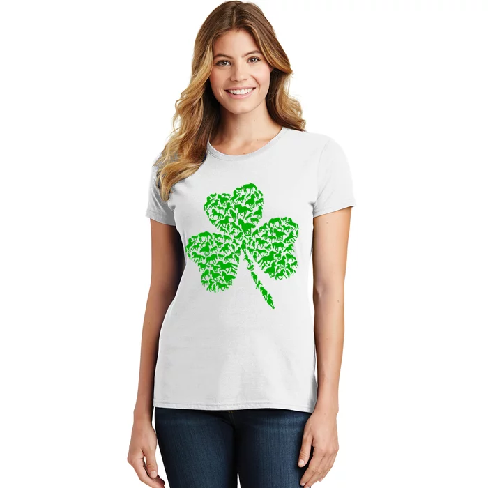 Cute Green Shamrock Clover Horses Farmer Saint Patricks Day Gift Women's T-Shirt