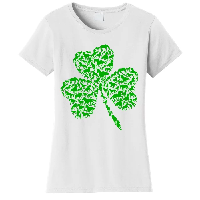 Cute Green Shamrock Clover Horses Farmer Saint Patricks Day Gift Women's T-Shirt