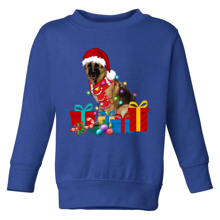 Christmas Ger Shepherd Dog Xmas Lights Santa Hat Pajama Great Gift Toddler Sweatshirt