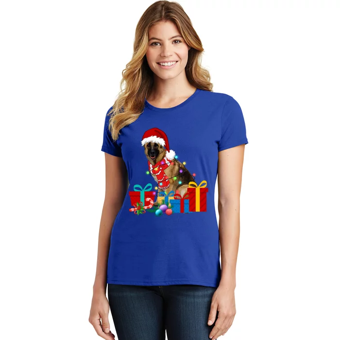 Christmas Ger Shepherd Dog Xmas Lights Santa Hat Pajama Great Gift Women's T-Shirt