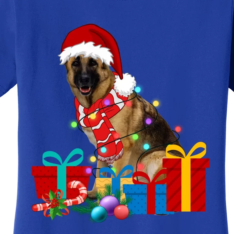 Christmas Ger Shepherd Dog Xmas Lights Santa Hat Pajama Great Gift Women's T-Shirt