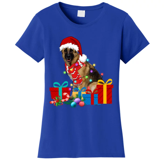 Christmas Ger Shepherd Dog Xmas Lights Santa Hat Pajama Great Gift Women's T-Shirt