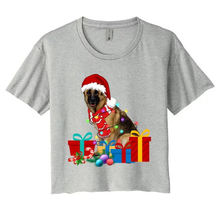 Christmas Ger Shepherd Dog Xmas Lights Santa Hat Pajama Great Gift Women's Crop Top Tee