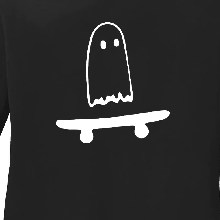 Cute Ghost Skateboard Funny Ladies Long Sleeve Shirt