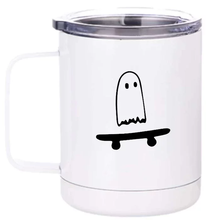 Cute Ghost Skateboard Funny Front & Back 12oz Stainless Steel Tumbler Cup