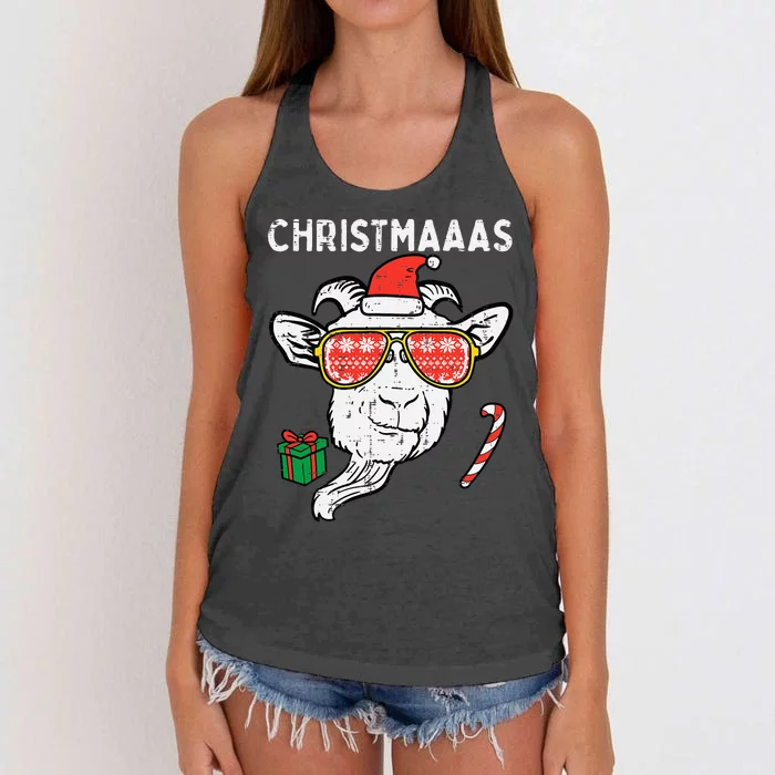 Christmas Goat Santa Xmas Farm Animal Farmer Women's Knotted Racerback Tank