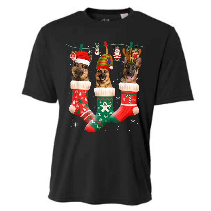 Christmas Ger Shepherd Sock Xmas Reindeer Santa Dog Meaningful Gift Cooling Performance Crew T-Shirt