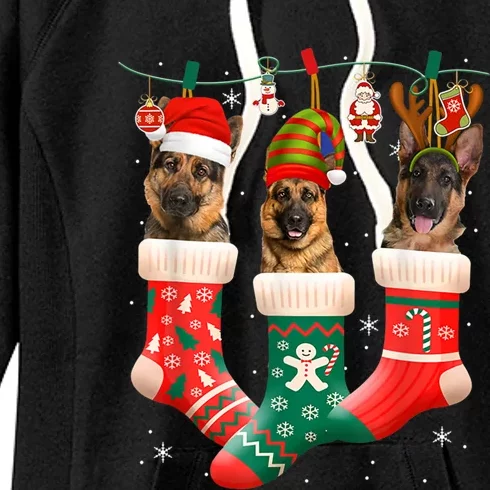 Christmas Ger Shepherd Sock Xmas Reindeer Santa Dog Meaningful Gift Women's Fleece Hoodie