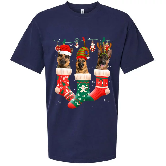 Christmas Ger Shepherd Sock Xmas Reindeer Santa Dog Meaningful Gift Sueded Cloud Jersey T-Shirt