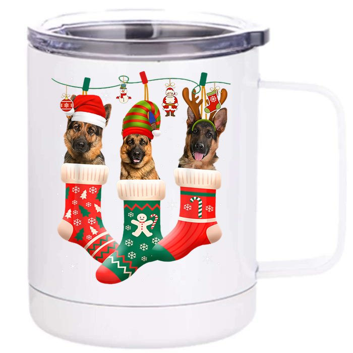 Christmas Ger Shepherd Sock Xmas Reindeer Santa Dog Meaningful Gift Front & Back 12oz Stainless Steel Tumbler Cup