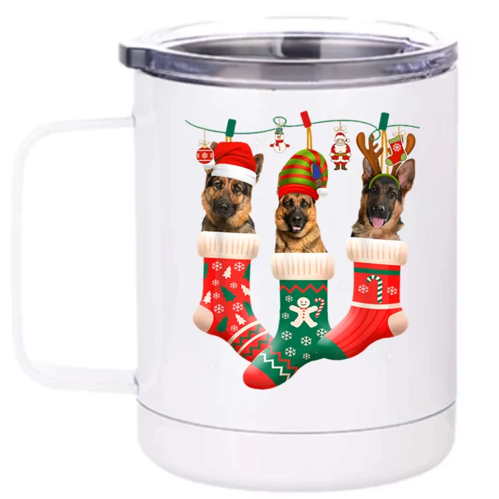 Christmas Ger Shepherd Sock Xmas Reindeer Santa Dog Meaningful Gift Front & Back 12oz Stainless Steel Tumbler Cup