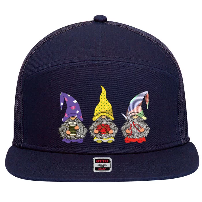 Cute Gnomes Sewing Notion Adorable Tailors Funny Gift 7 Panel Mesh Trucker Snapback Hat