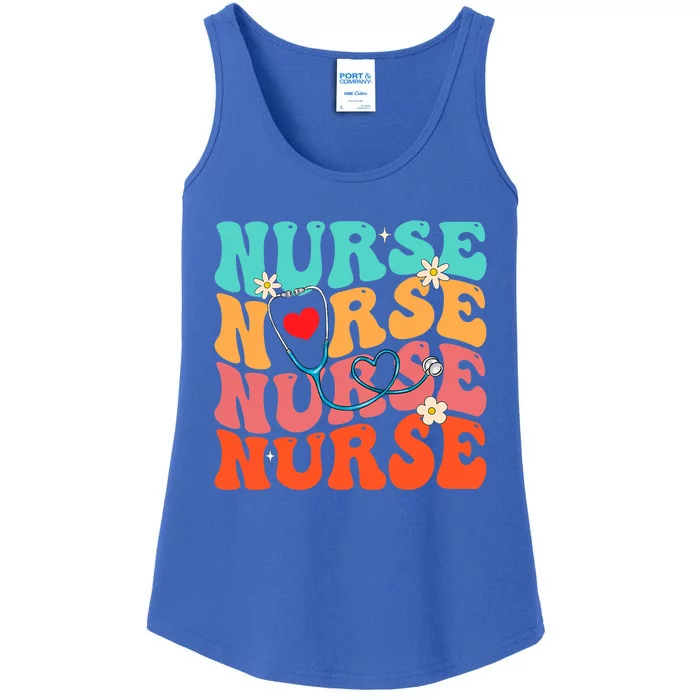 Cute Groovy Stethoscope Nurse Life Nursing Nurse Week Nurse Great Gift Ladies Essential Tank