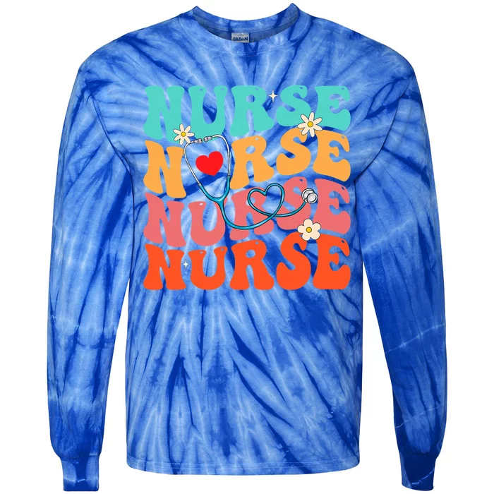 Cute Groovy Stethoscope Nurse Life Nursing Nurse Week Nurse Great Gift Tie-Dye Long Sleeve Shirt