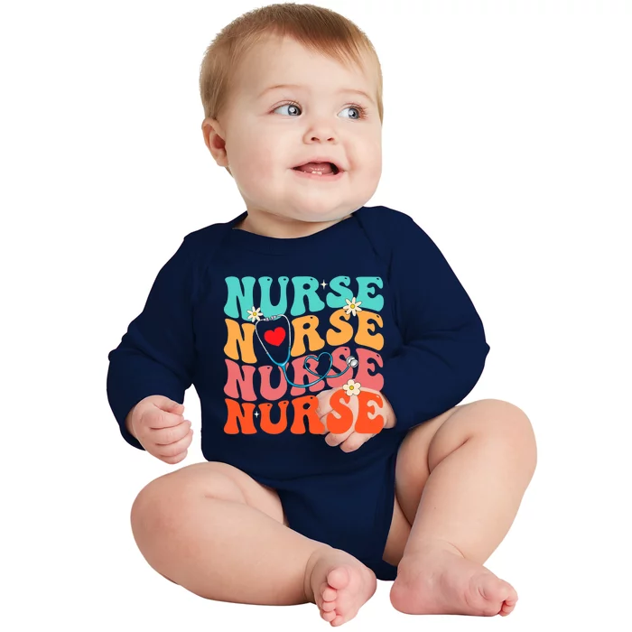 Cute Groovy Stethoscope Nurse Life Nursing Nurse Week Nurse Great Gift Baby Long Sleeve Bodysuit