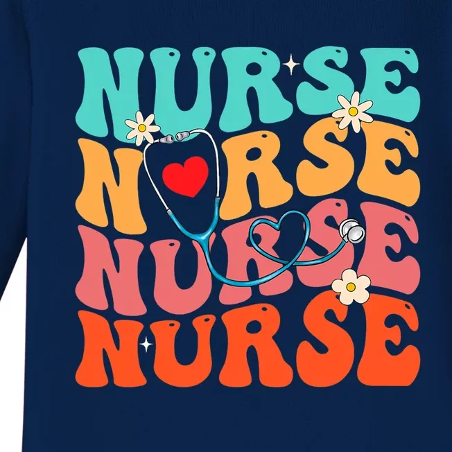 Cute Groovy Stethoscope Nurse Life Nursing Nurse Week Nurse Great Gift Baby Long Sleeve Bodysuit