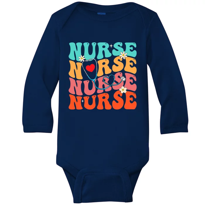 Cute Groovy Stethoscope Nurse Life Nursing Nurse Week Nurse Great Gift Baby Long Sleeve Bodysuit