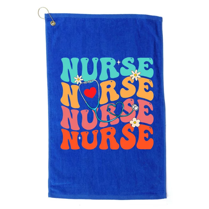 Cute Groovy Stethoscope Nurse Life Nursing Nurse Week Nurse Great Gift Platinum Collection Golf Towel