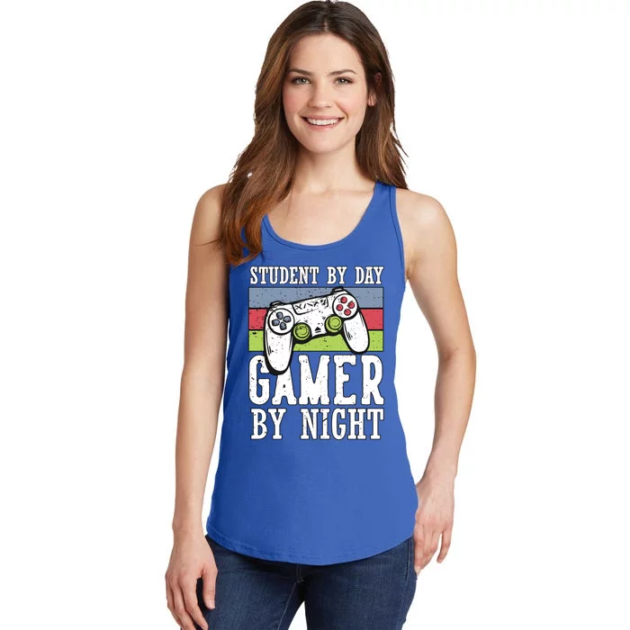 Cool Gaming Student By Day Gamer By Night Funny Quote Front Great Gift Ladies Essential Tank