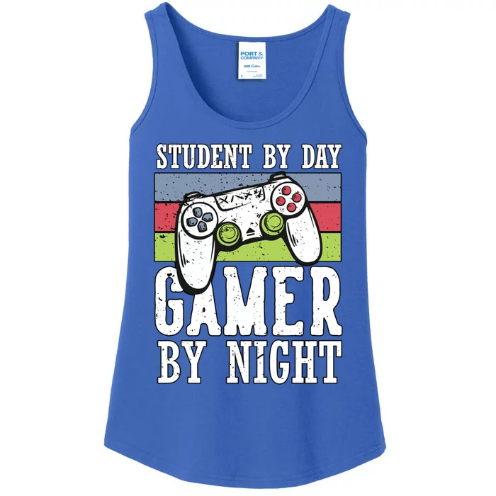 Cool Gaming Student By Day Gamer By Night Funny Quote Front Great Gift Ladies Essential Tank