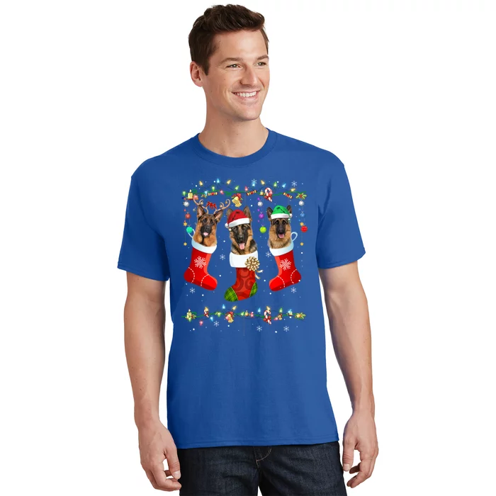 Christmas Ger Shepherd Sock Xmas Reindeer Santa Dog Great Gift T-Shirt