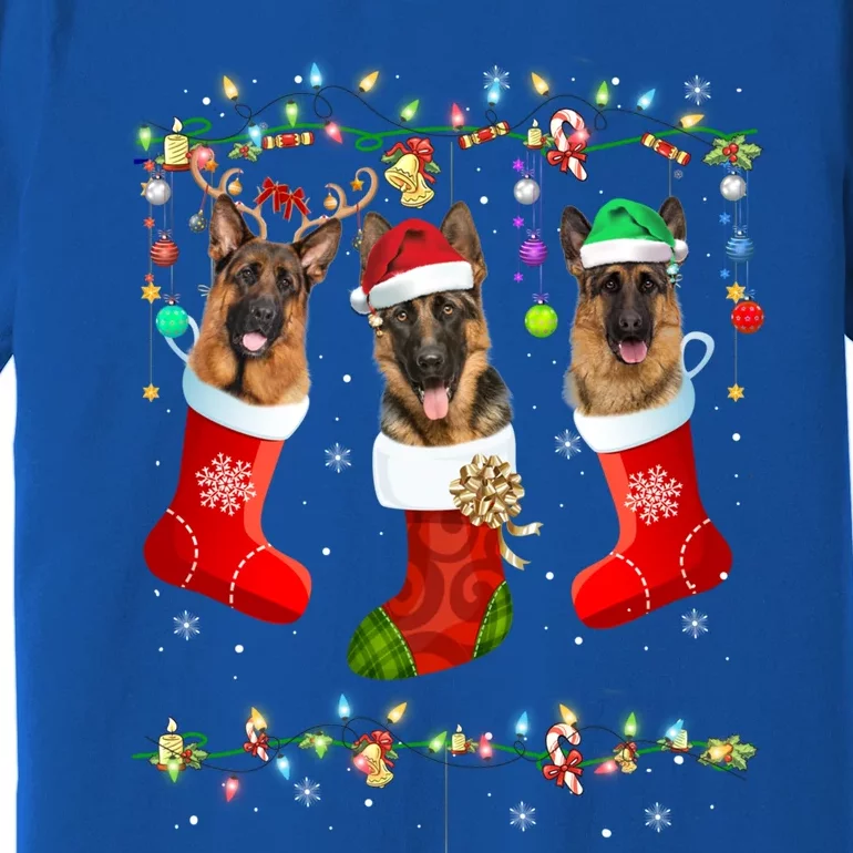 Christmas Ger Shepherd Sock Xmas Reindeer Santa Dog Great Gift Premium T-Shirt