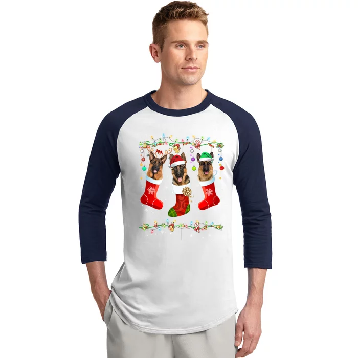 Christmas Ger Shepherd Sock Xmas Reindeer Santa Dog Great Gift Baseball Sleeve Shirt