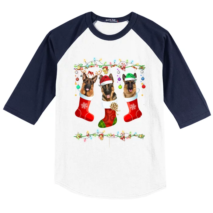 Christmas Ger Shepherd Sock Xmas Reindeer Santa Dog Great Gift Baseball Sleeve Shirt