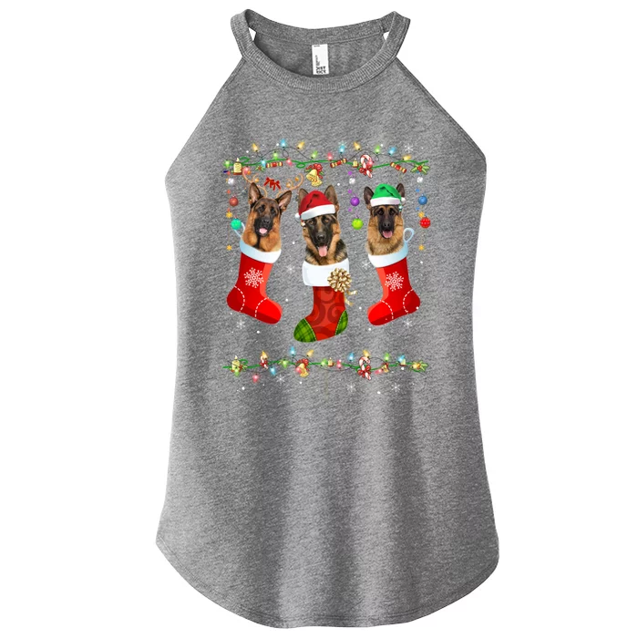 Christmas Ger Shepherd Sock Xmas Reindeer Santa Dog Great Gift Women’s Perfect Tri Rocker Tank