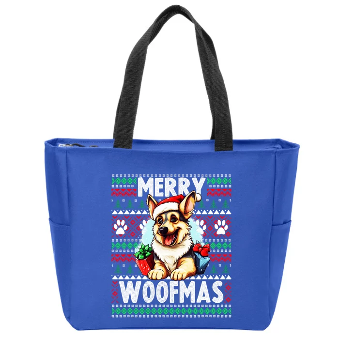 Cute Ger Shepherd Dog Christmas Costume Merry Woofmas Gift Zip Tote Bag