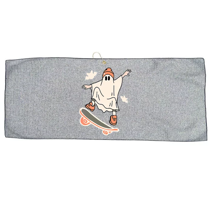 Cool Ghost Skateboard Boo Bat Pocket Halloween Spooky Season Cool Gift Large Microfiber Waffle Golf Towel