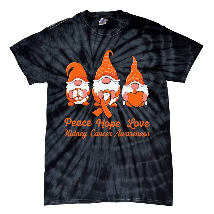 Cute Gnomes Support Orange Ribbon Kidney Cancer Awareness Tie-Dye T-Shirt