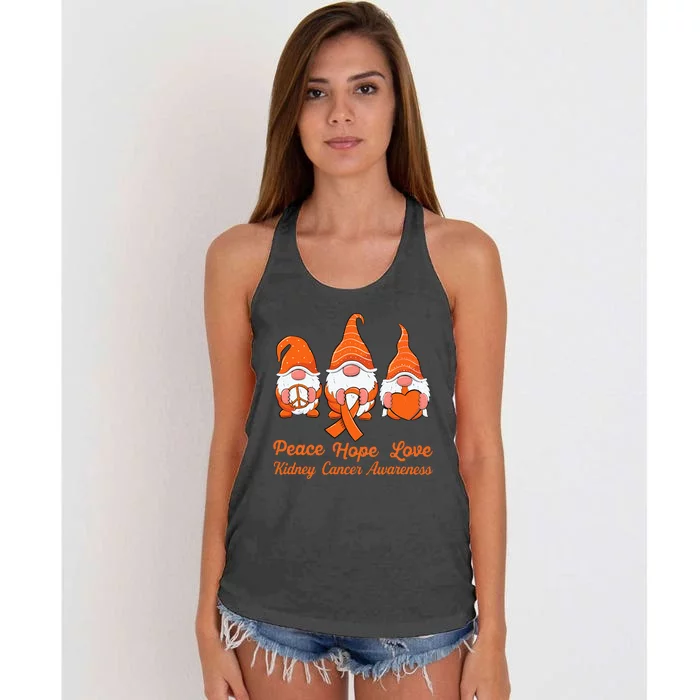 Cute Gnomes Support Orange Ribbon Kidney Cancer Awareness Women's Knotted Racerback Tank