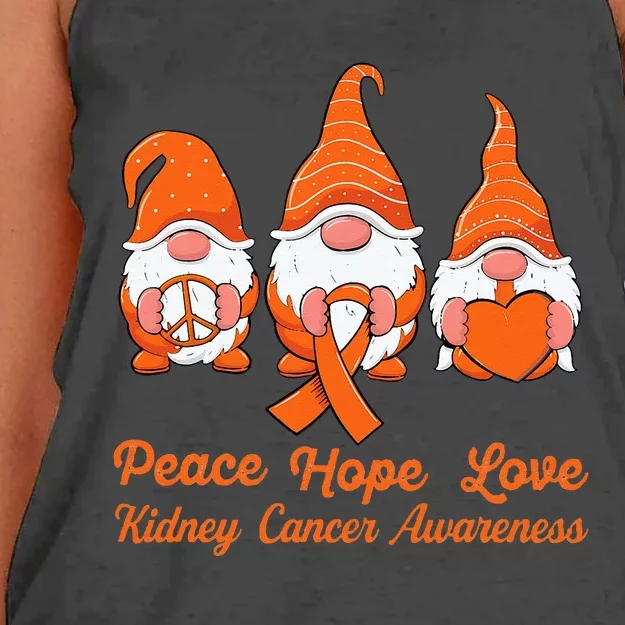 Cute Gnomes Support Orange Ribbon Kidney Cancer Awareness Women's Knotted Racerback Tank