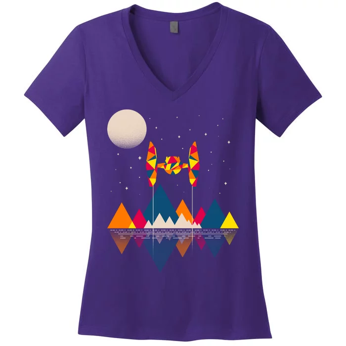 Cool Geometric SciFi Wilderness Women's V-Neck T-Shirt