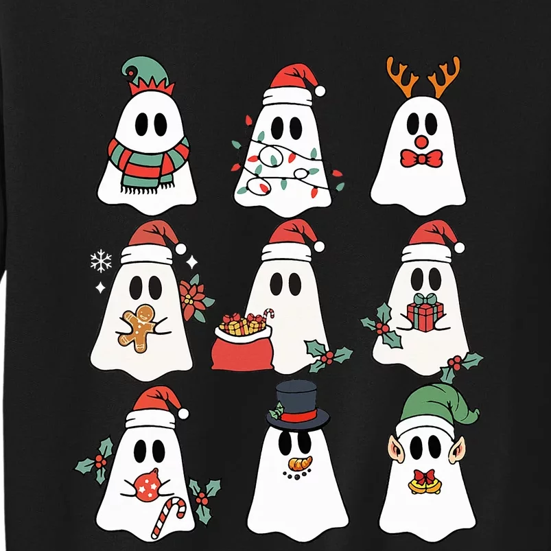 Cute Ghost Spooky Christmas Santa Hat Funny Family Pajama Tall Sweatshirt