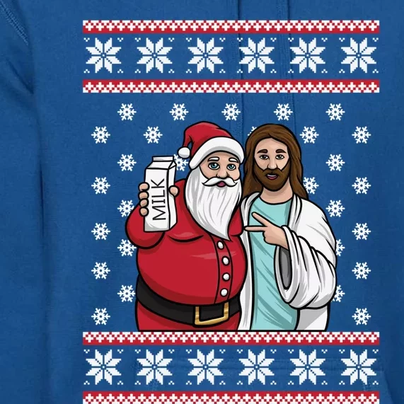 Christmas Graphic Santa And Jesus Jingle Bros Milk Food Ugly Gift Premium Hoodie