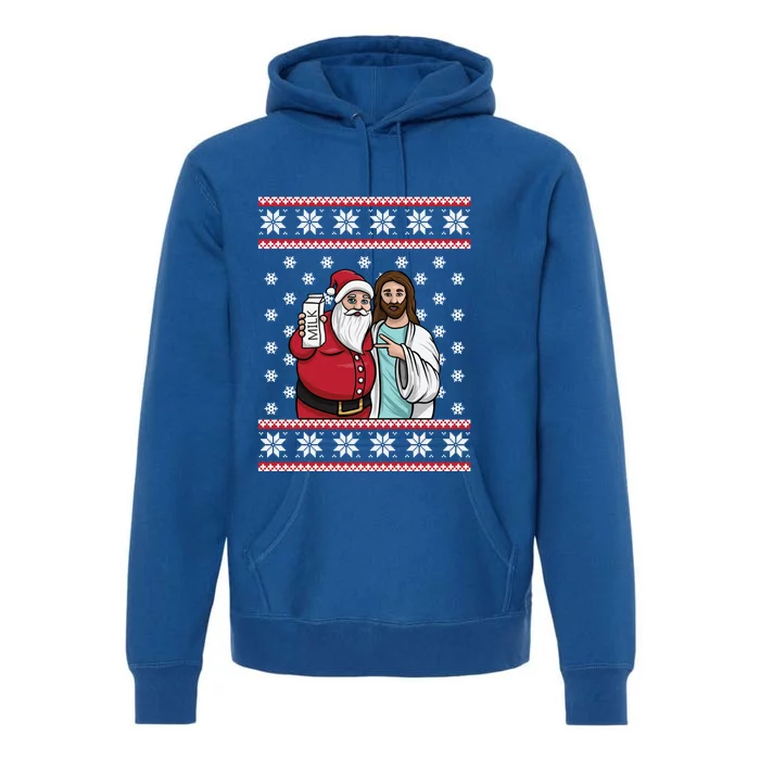 Christmas Graphic Santa And Jesus Jingle Bros Milk Food Ugly Gift Premium Hoodie