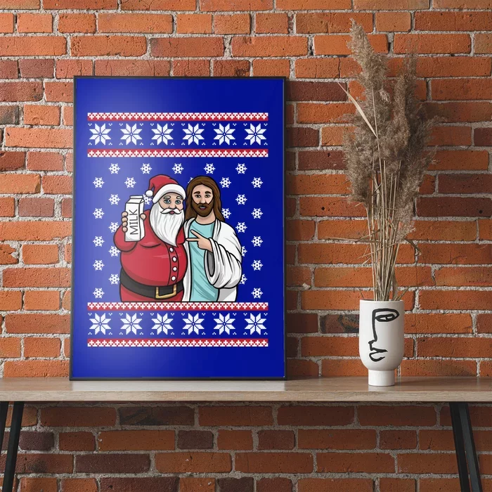 Christmas Graphic Santa And Jesus Jingle Bros Milk Food Ugly Gift Poster