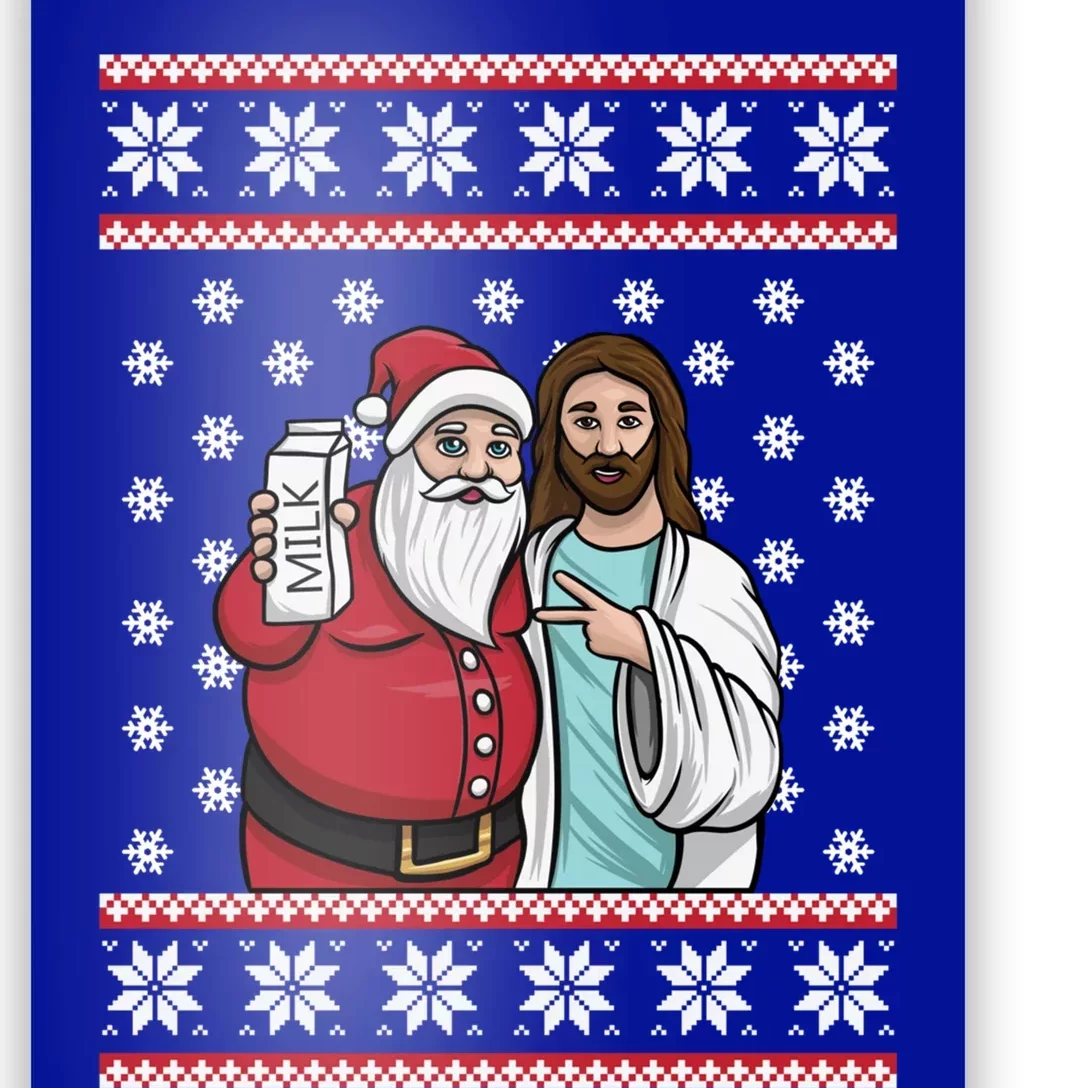 Christmas Graphic Santa And Jesus Jingle Bros Milk Food Ugly Gift Poster