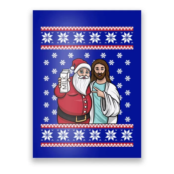 Christmas Graphic Santa And Jesus Jingle Bros Milk Food Ugly Gift Poster